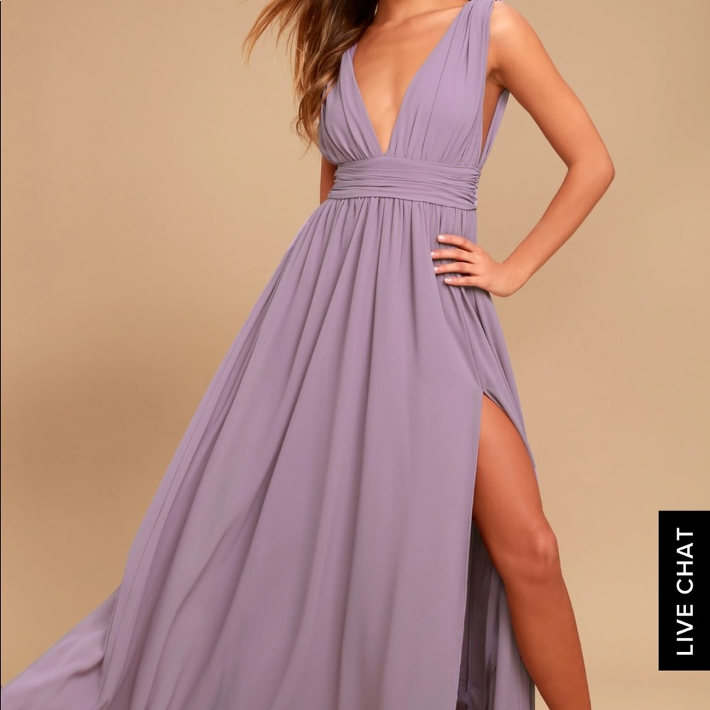Lulu’s heavenly hues dusty purple maxi dress